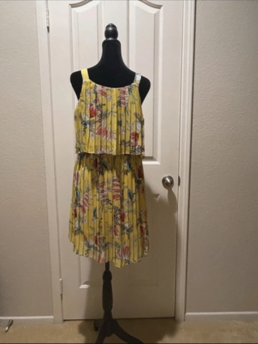 NY Collection Yellow Floral Pleated Mini Dress